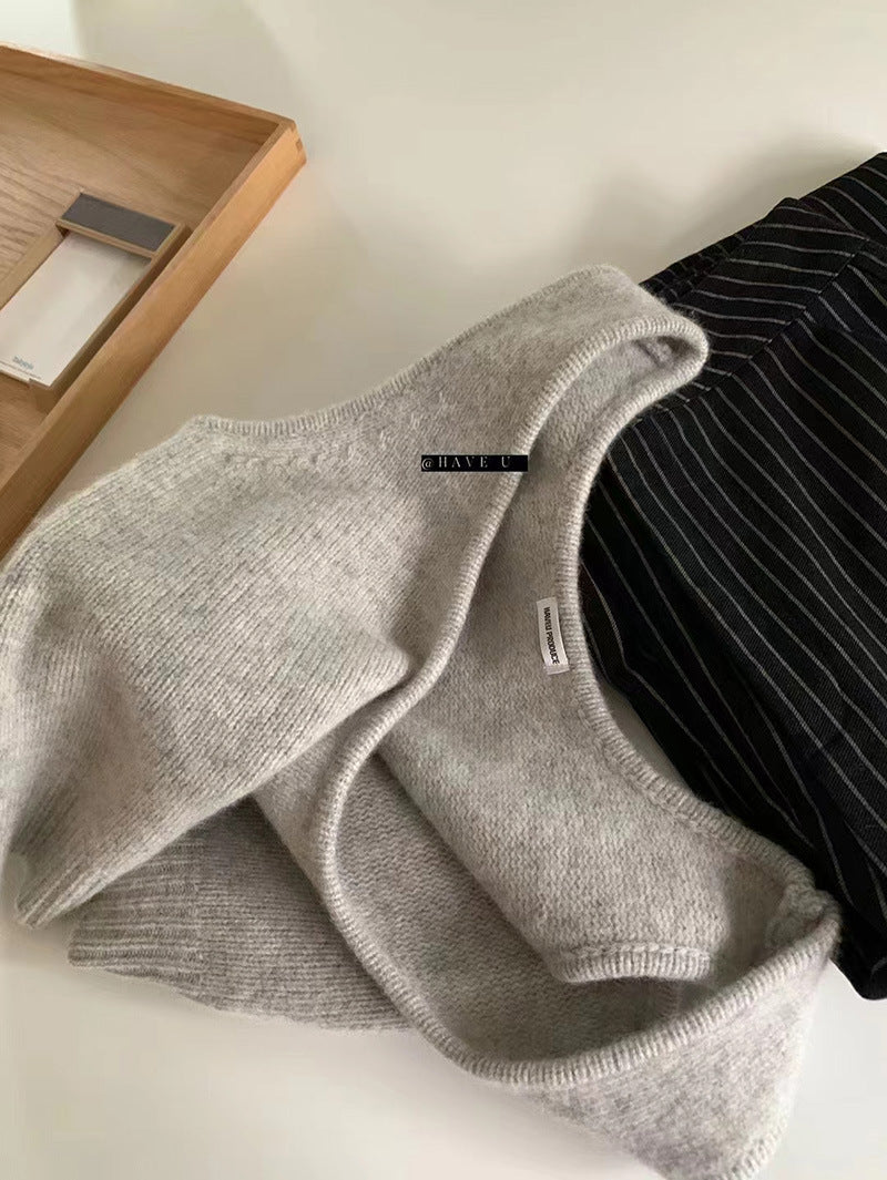 HAVE U wool knitted vest u neck elastic short small Korean ins wind wide shoulder strap stacked vest women