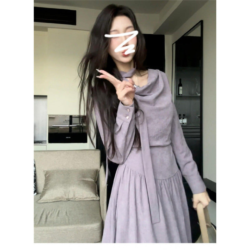 Korean green temperament long-sleeved dress children's autumn 2025 new simple and generous high-end gentle long dress