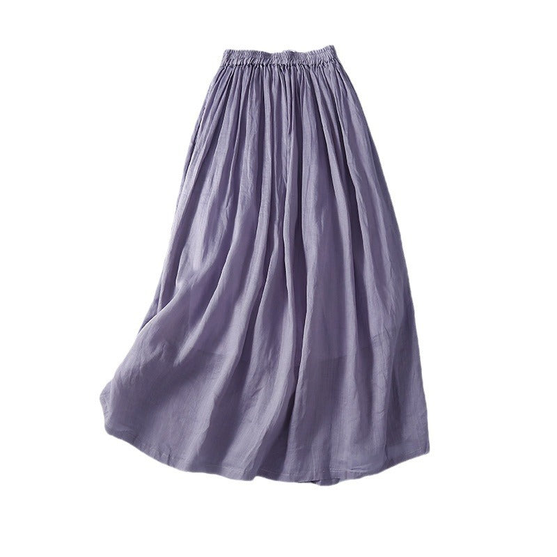 Real shot 2024 spring and summer new solid color literary retro loose medium and long skirt women