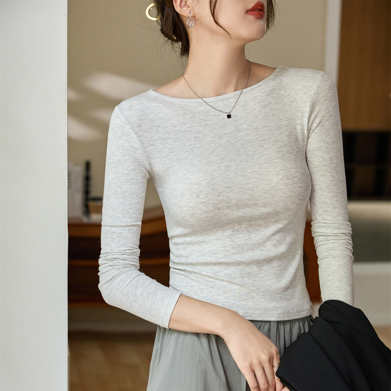 #Selection of high-quality products #One-word small round neck slim-fitting and thin T-shirt women's long-sleeved 2026 autumn new inner bottoming shirt