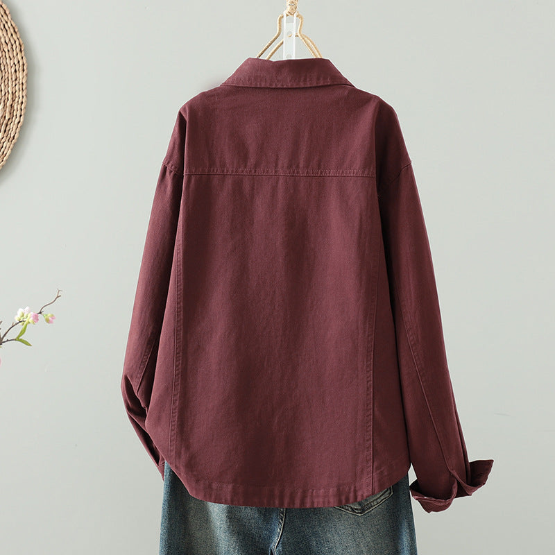 Real shirt women's long-sleeved Korean version of casual tooling autumn 2025 new small loose shirt thin coat