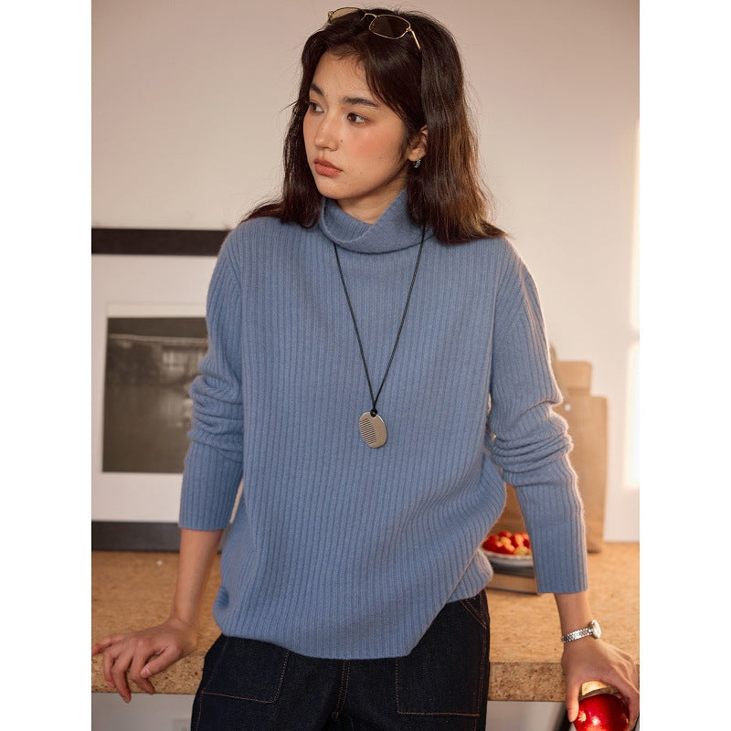 Solighter all-wool turtleneck vertical pit strip bottoming sweater women's autumn and winter 2025 new inner knitted top