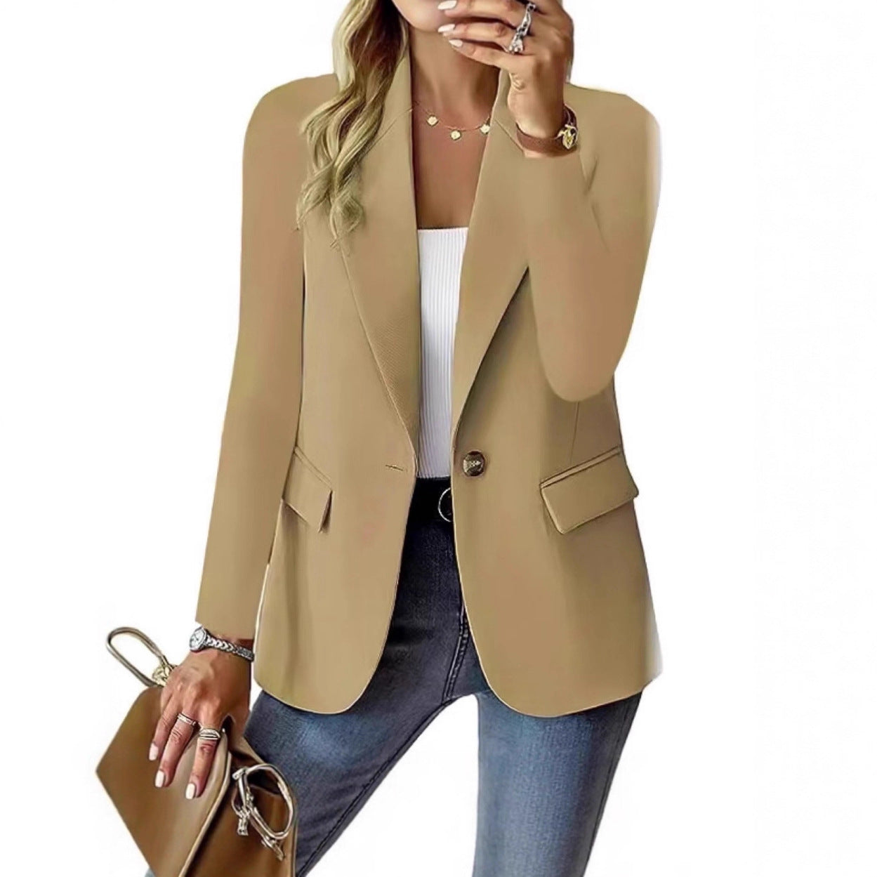 2025 Amazon WISH explosion, autumn long-sleeved solid color cardigan small blazer women