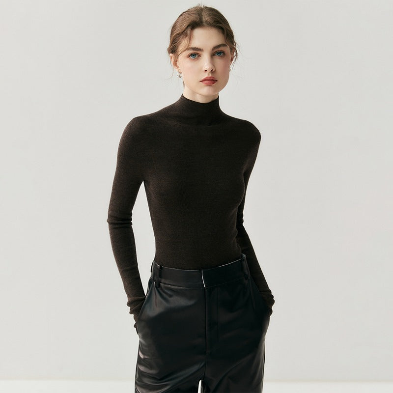 Machine washable Yangtze worsted wool sweater women's thin semi-turtleneck slim-fit sweater autumn and winter high-end knitted bottoming shirt