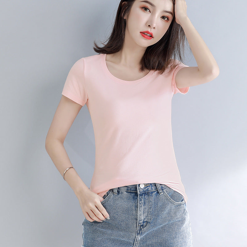 Lotus root pink short-sleeved t-shirt women's pure cotton summer ootd wear this year's popular women's clothing high-end versatile top