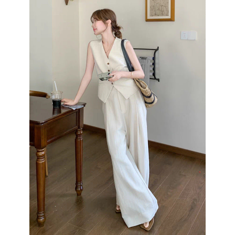 French temperament high-end wear suit women's summer new vest wide-leg pants early autumn two-piece set