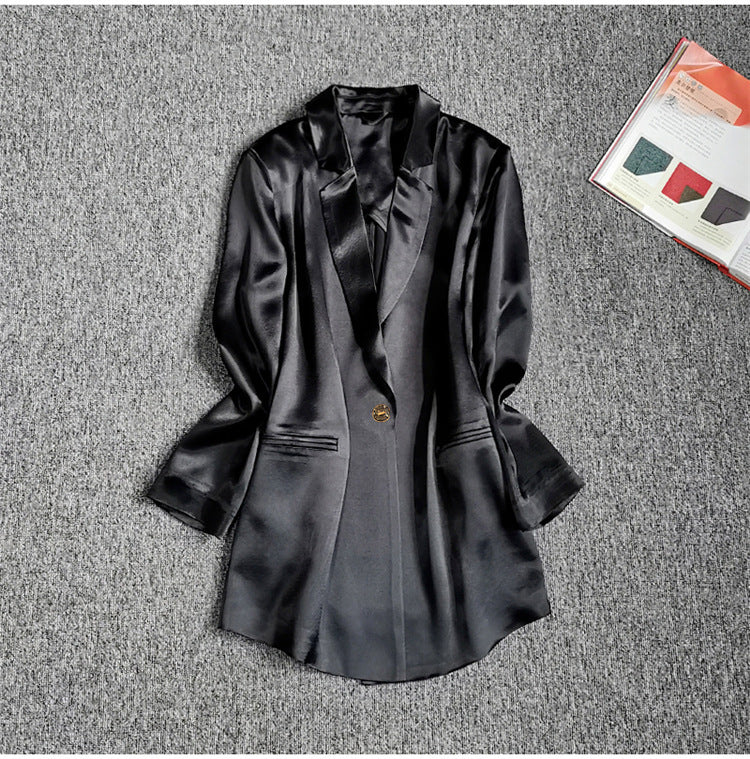 Acetate small blazer, slim and slim, single-breasted, light luxury, niche texture, thin small suit top, female OL Han