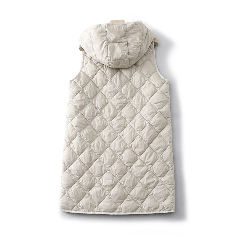 Real shot 2024 winter new loose and thin hooded vest medium and long vest jacket vest women 1505 #