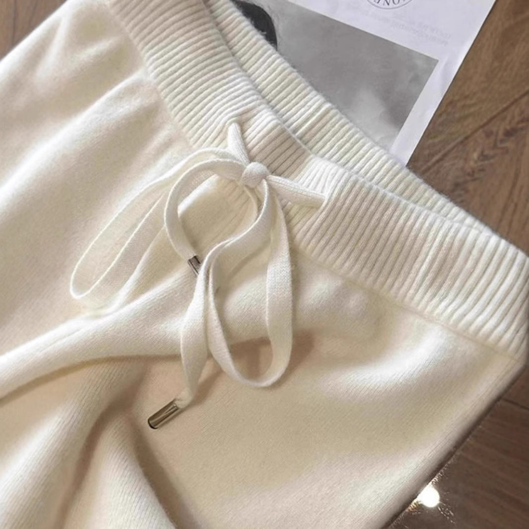 Autumn and winter temperament Australian first-cut wool high-waisted wide-leg pants women's cloud casual soft waxy wool straight trousers