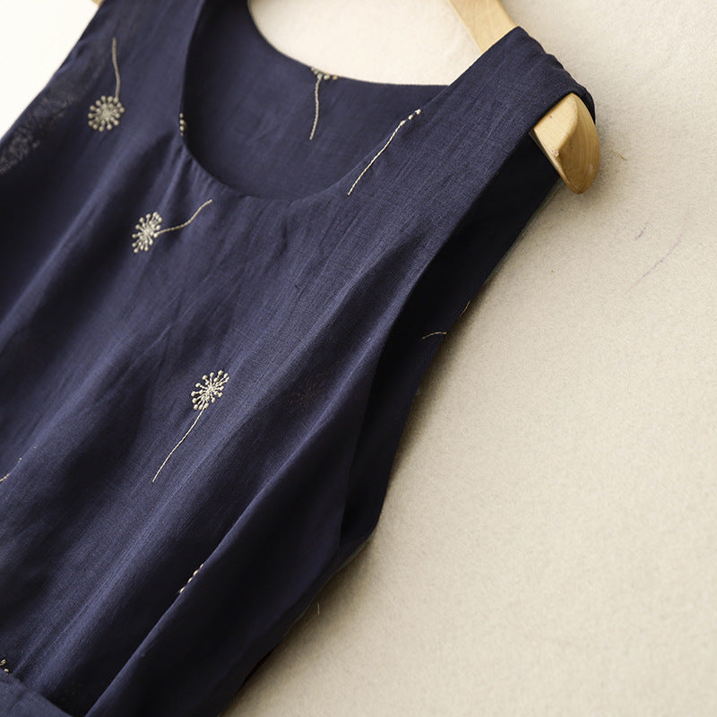 2025 summer new simple literary loose vacation vest bubble printing literary dress women