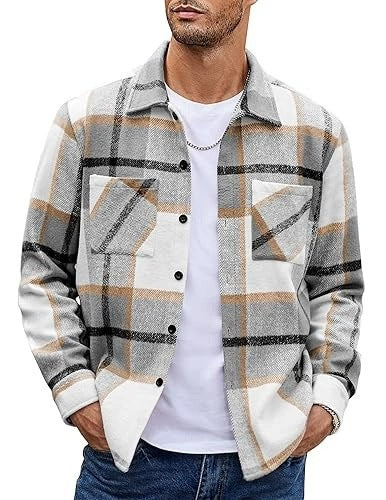 2025 Men's Europe, America, Amazon Express, cross-border new plaid casual long-sleeved shirt jacket casual versatile