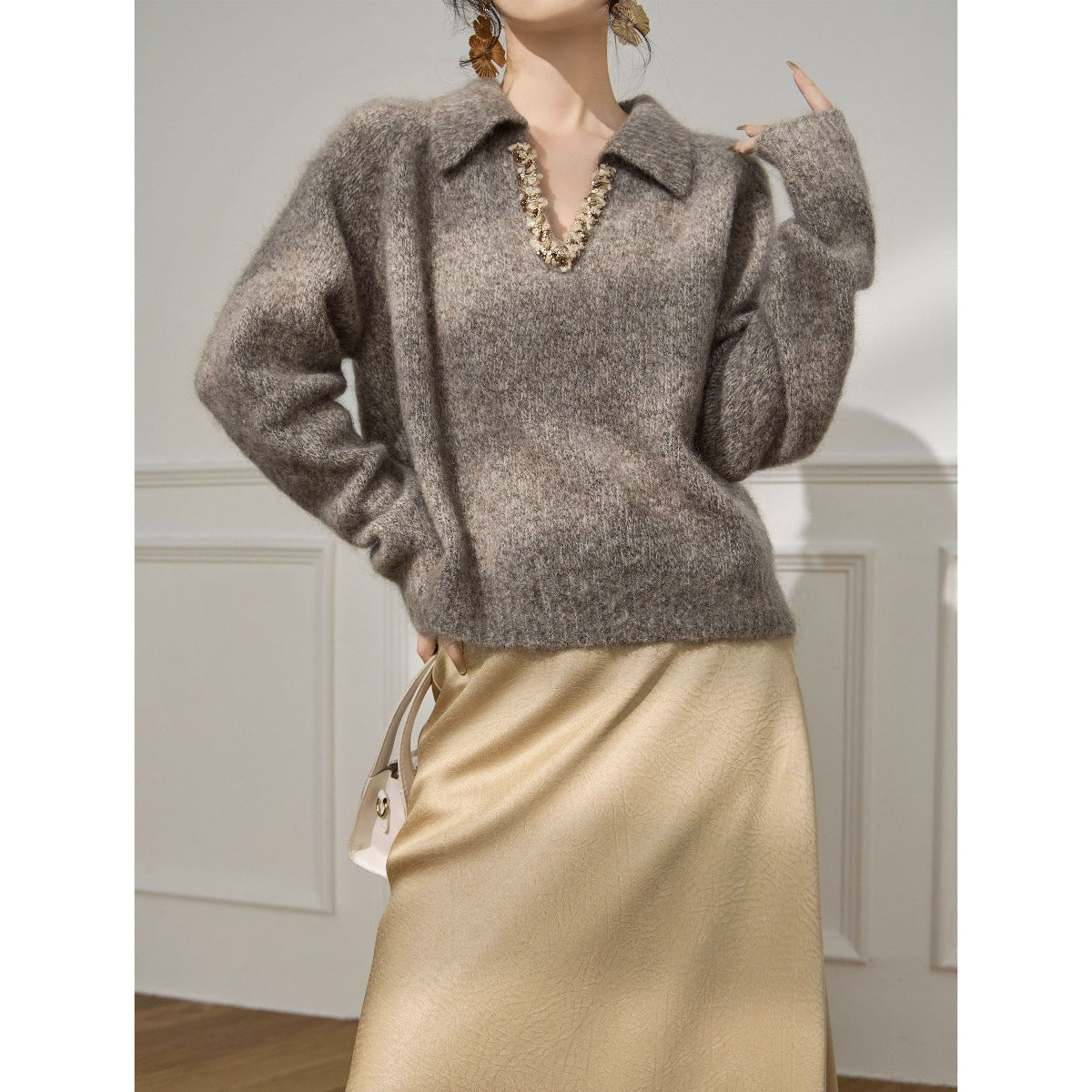 Plum Jan/Unique and beautiful This year's popular beautiful brown V-neck sweater women's 2026 new winter