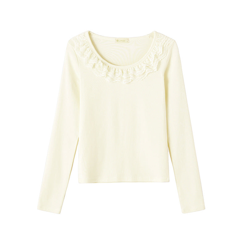 [Excellent Selection] Lace Lace Cotton T-Shirt Women's Long Sleeve 2026 Autumn New Pure Desire Sexy Bottom Shirt