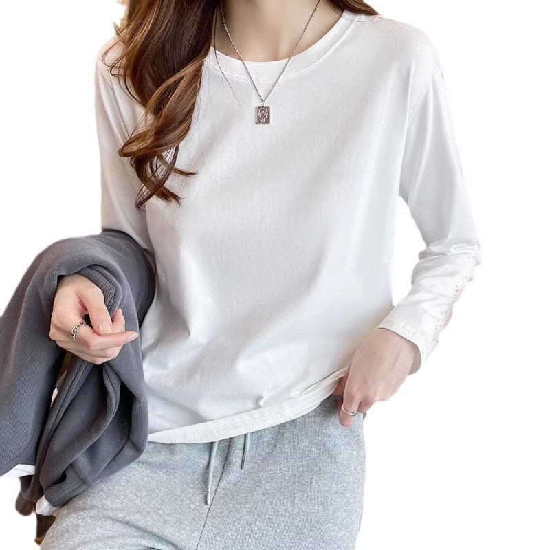 Double-sided German velvet velvet thickened bottoming shirt women's autumn and winter long-sleeved T-shirt foreign style warm loose white inner top