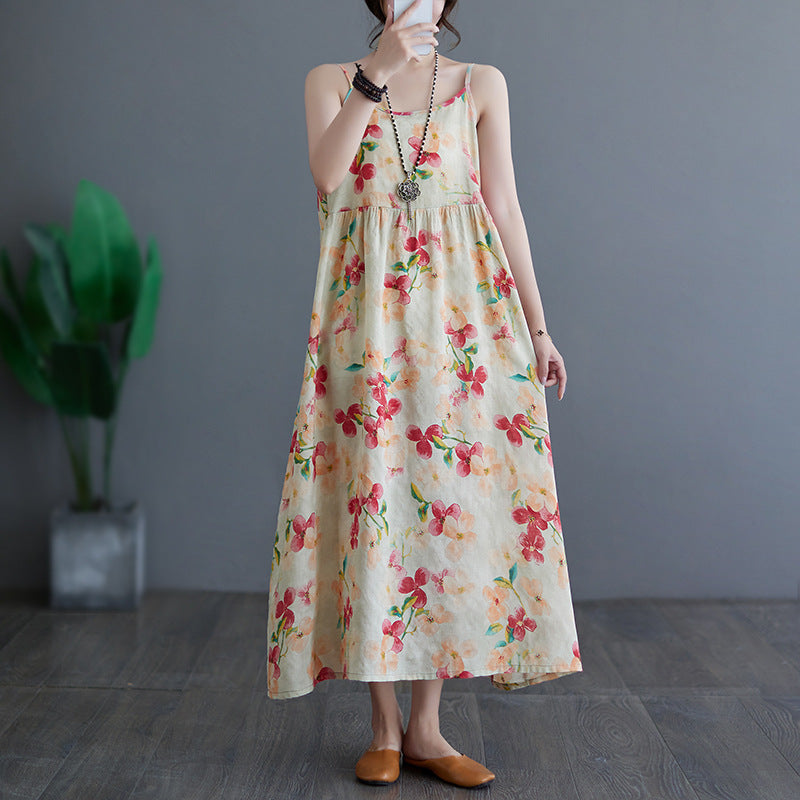 2023 summer new simple idyllic beach skirt pullover sleeveless suspender dress women