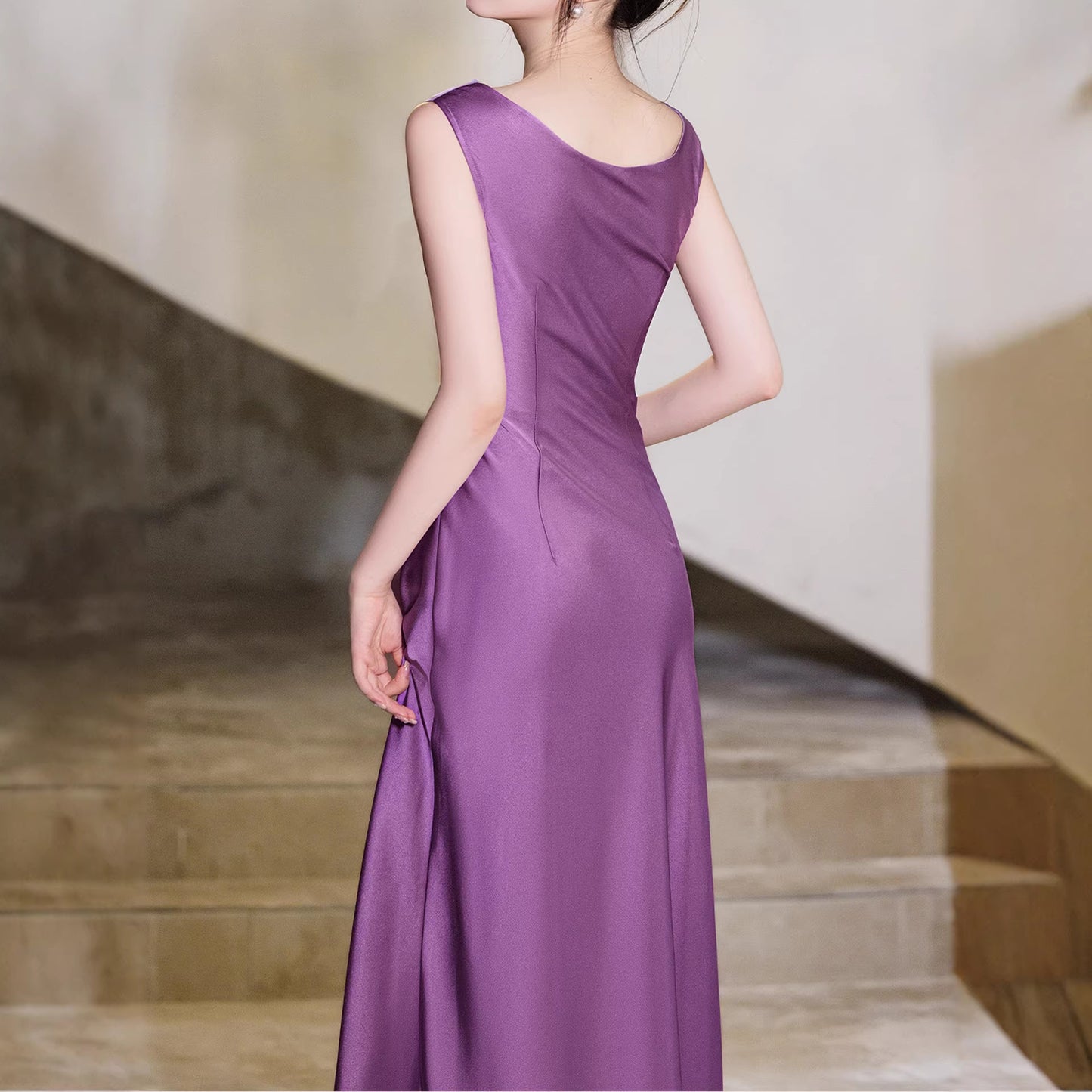 Haute couture French swing collar high sense design sense satin acetate seaside vacation wedding party dress dress women