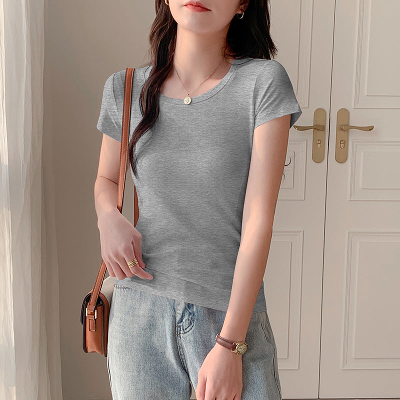 Pure cotton white round neck slim short-sleeved t-shirt women's 2025 summer new versatile slim top fashion ins t-shirt