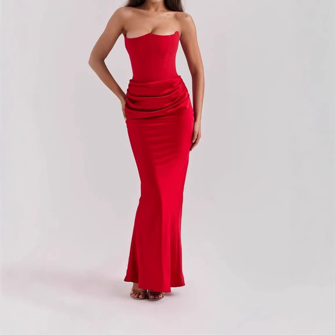 2024 elegant and sexy Amazon European and American cross-border tube top sleeveless hollow, sexy hollow split dress