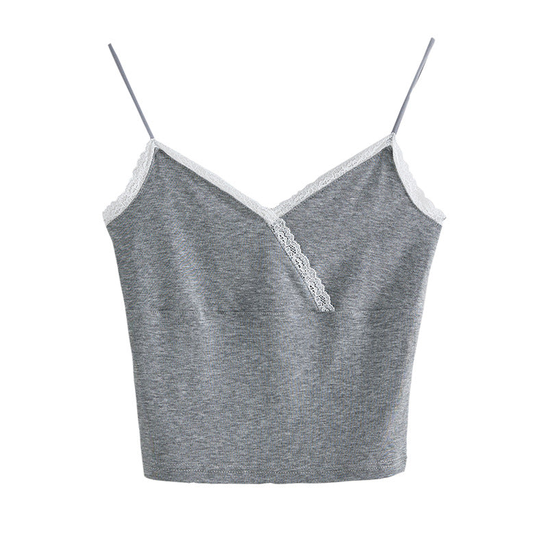 #Tencel lyocell cotton #lace lace V-neck sling vest women's summer short high waist sexy inside and outside wear