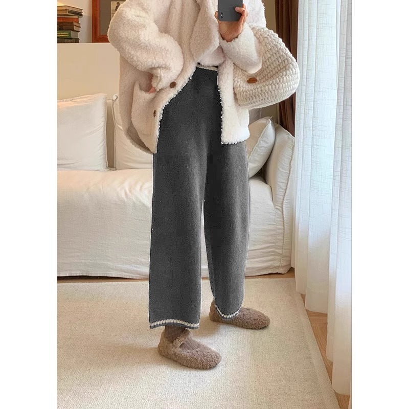 Wool knitted pants gray pants women's 2024 new autumn and winter small nine-point wide-leg pants grandma pants wool pants