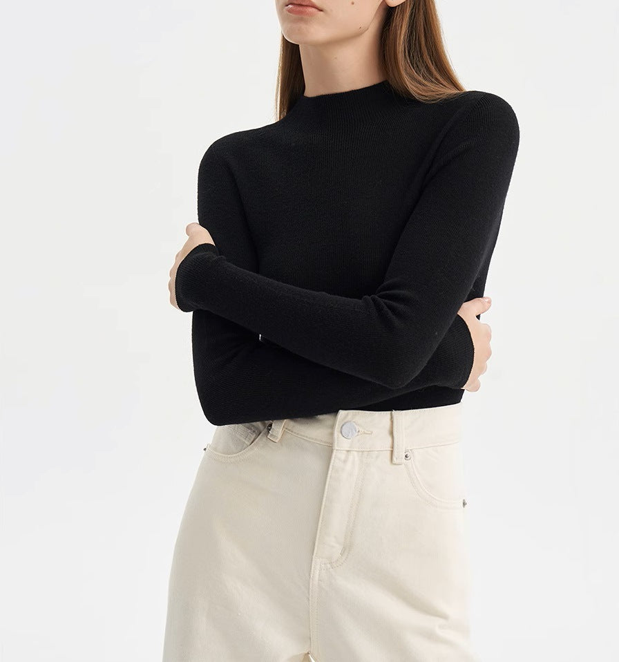 SHALLOW STREAMS Seamless all-in-one red wool sweater, semi-turtleneck sweater women's autumn and winter bottoming shirt top