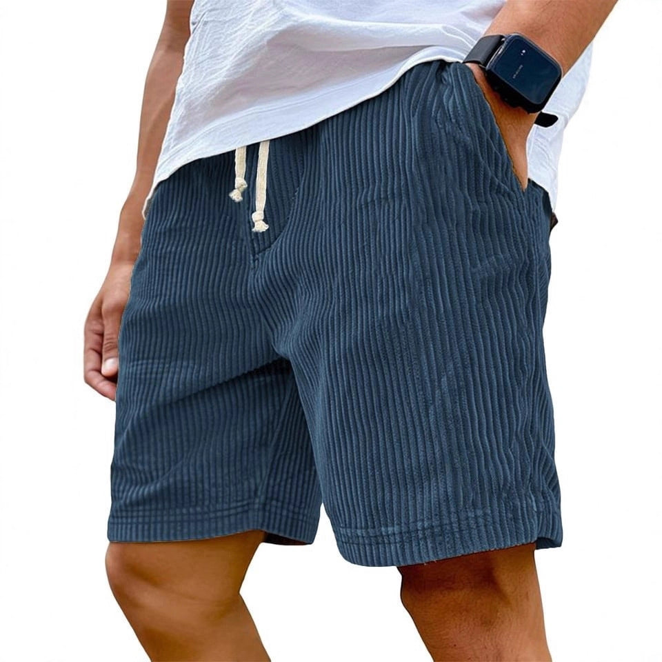 2025 European and American cross-border Amazon new men's retro embroidered logo corduroy fashion lace-up casual shorts