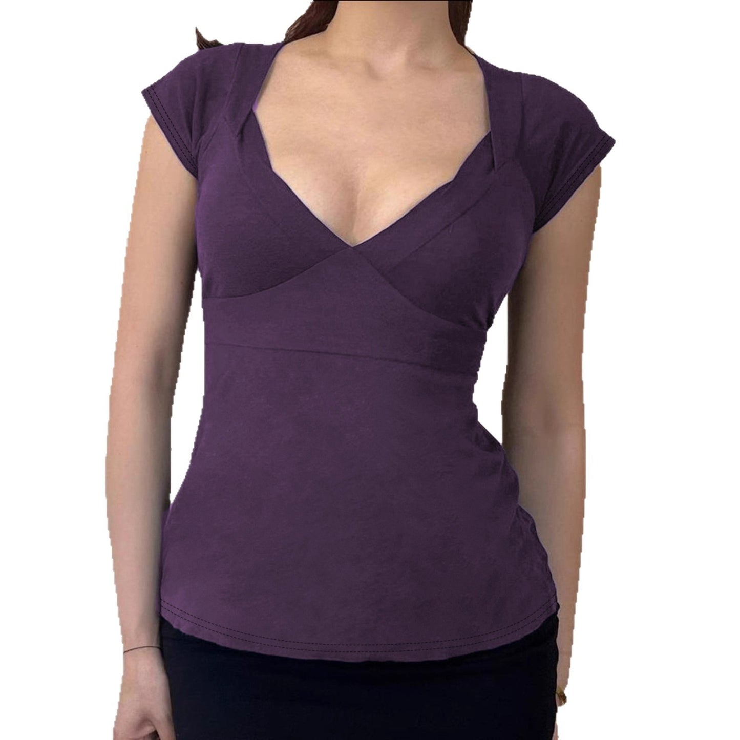 Love cloth forget pure desire style fashion splicing chest short-sleeved T-shirt Spice girl back strap bow base top