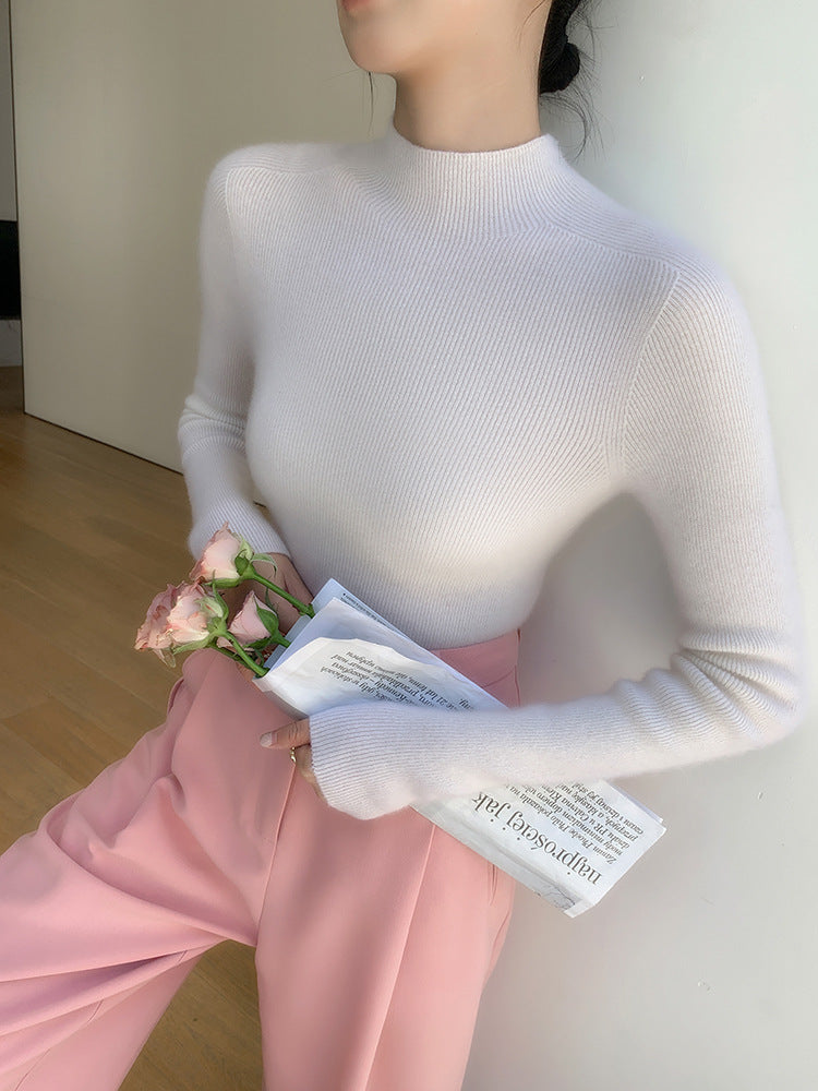 First-line ready-to-wear~ seamless semi-turtleneck cashmere sweater for women's autumn and winter slim-fitting and thin knitted wool bottoming sweater