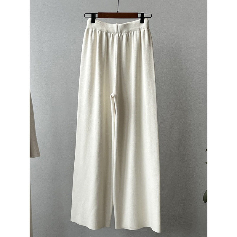 CHAO luxury cattle recommended! Milky white cashmere knitted wide-leg pants women's high-waisted loose straight drape floor pants
