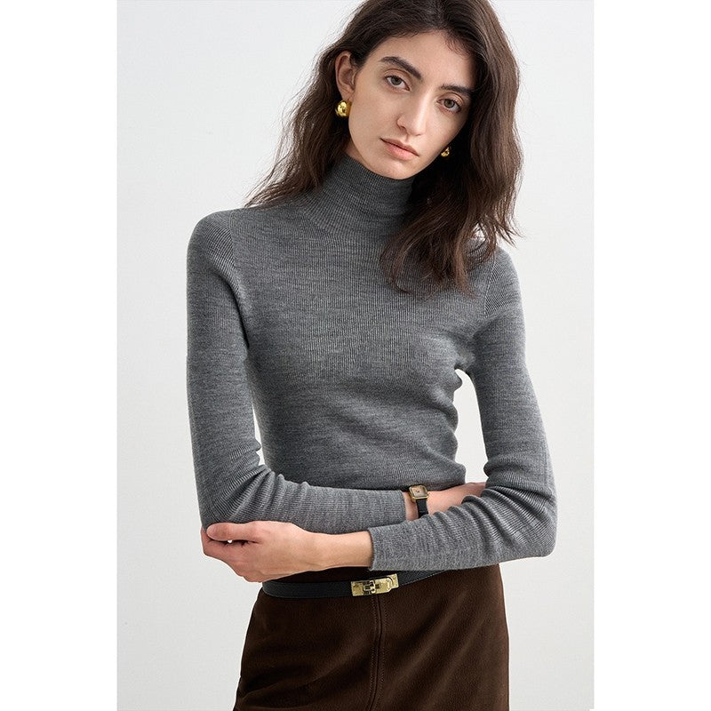 Simplified turtleneck slim-fit wool knitted bottoming shirt for women's autumn and winter high intelligence seamless integration skin-friendly sweater