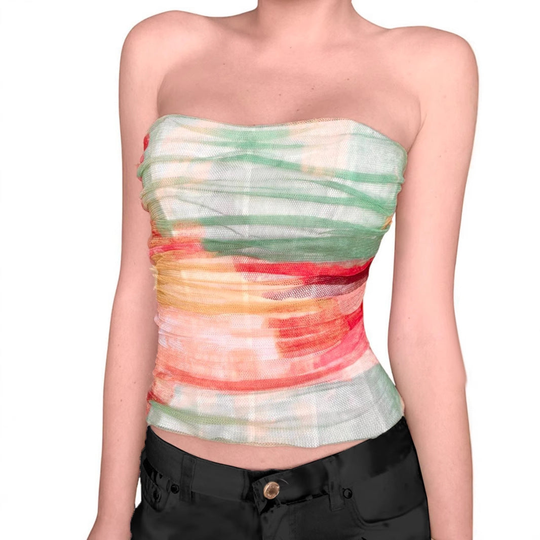 Street Vacation Wind Island Shell Print Off-Shoulder Slim-Fit Vest Hot Girl Sexy Skinny Versatile Top