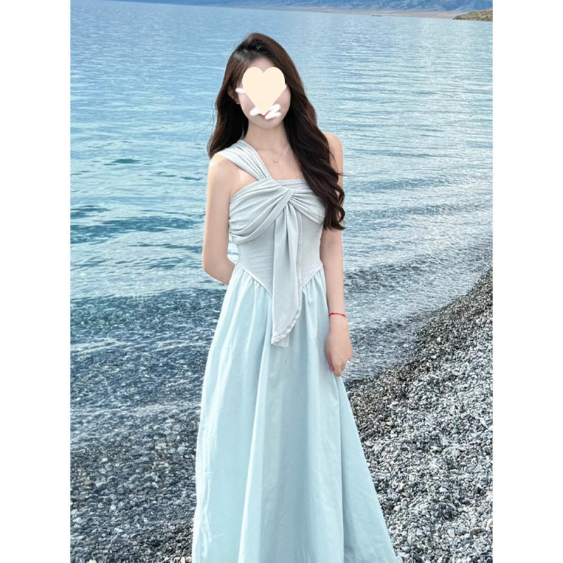 2025 new high-end irregular design seaside vacation tube top dress children's summer French temperament long dress