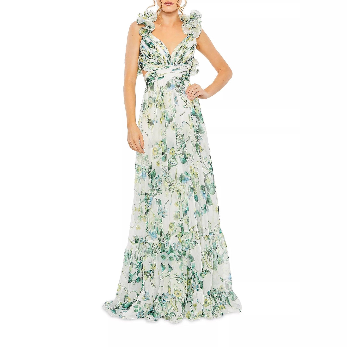 Cross-border Amazon luxury sexy women's dress, fashionable flower sexy U-neck halter lotus leaf long dress