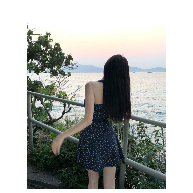 French pure desire wind sleeveless fake two-piece lace splicing floral dress children's design waist skirt summer