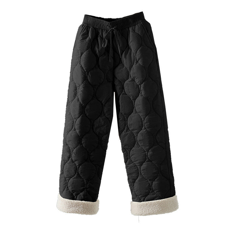 Real shot cotton pants women's autumn and winter 2025 new warm fleece thickened fleece outer wear wide-leg pants