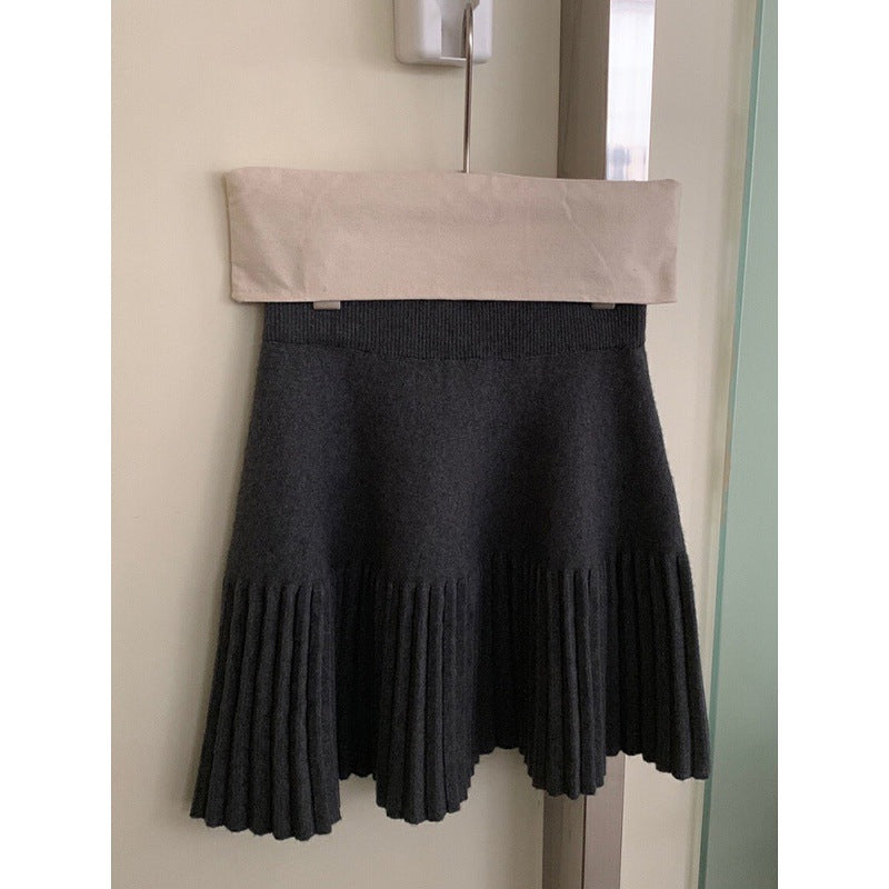 Strongly recommended! High waist and thin pleated short skirt women's autumn temperament elastic waist versatile hip wrap A-shaped skirt