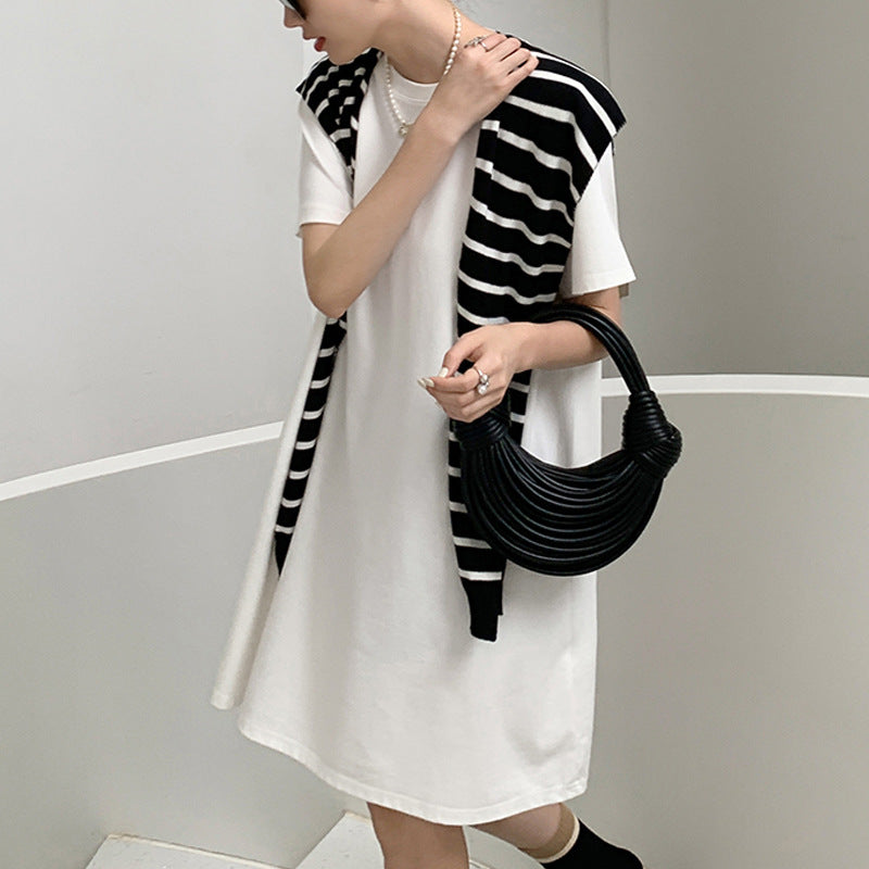 High quality pure cotton black small dress women's summer 2026 new slightly fat medium and long t-shirt short-sleeved t-shirt skirt