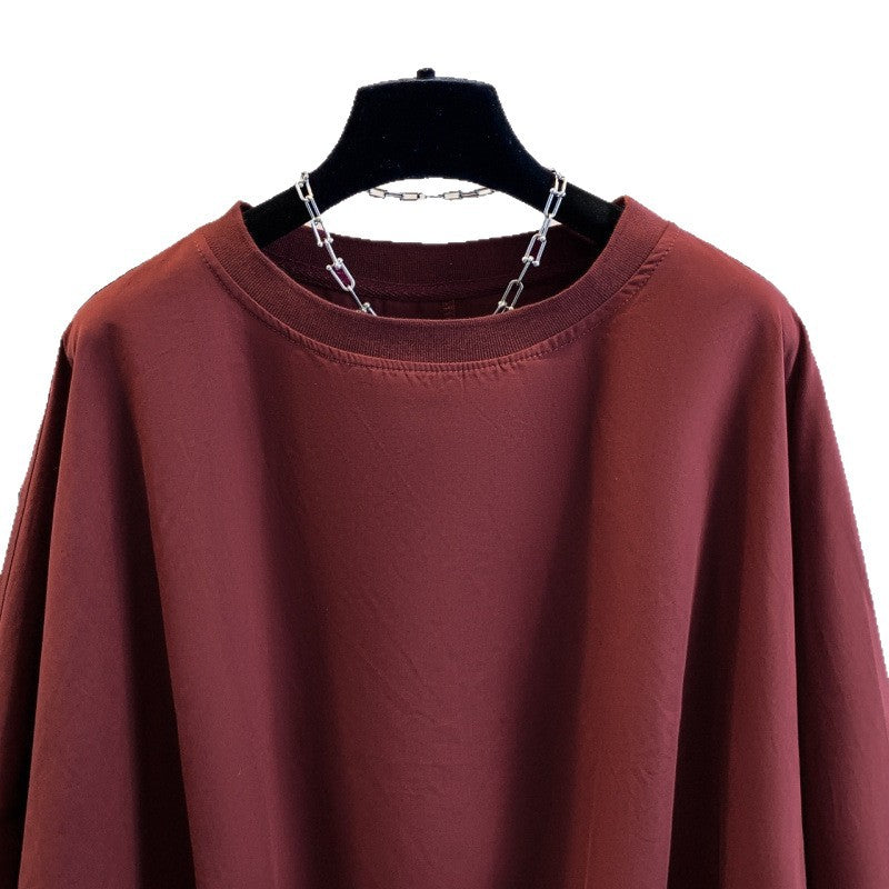 Real shot 2025 autumn new solid color loose casual bat sleeve round neck long sleeve T-shirt women's top