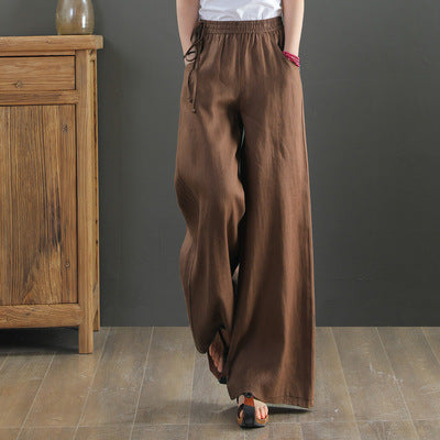 2025 summer new literary loose solid color cotton and linen elastic waist wide-leg pants trousers women's casual pants #9793 #