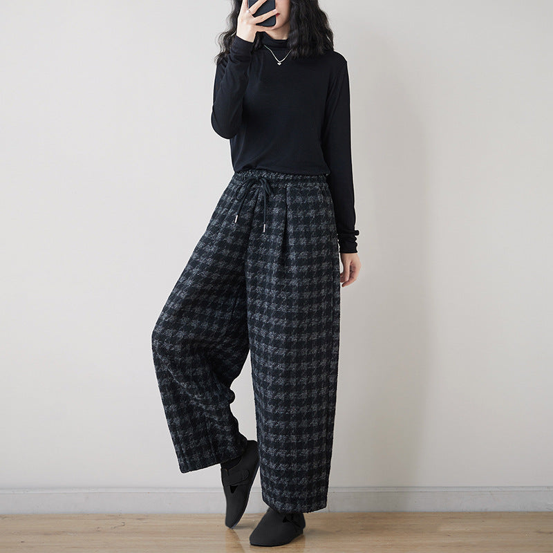 Real large-size casual pants in the winter of 2025, new velvet, thickened and thin, loose plaid cotton pants for outer wear