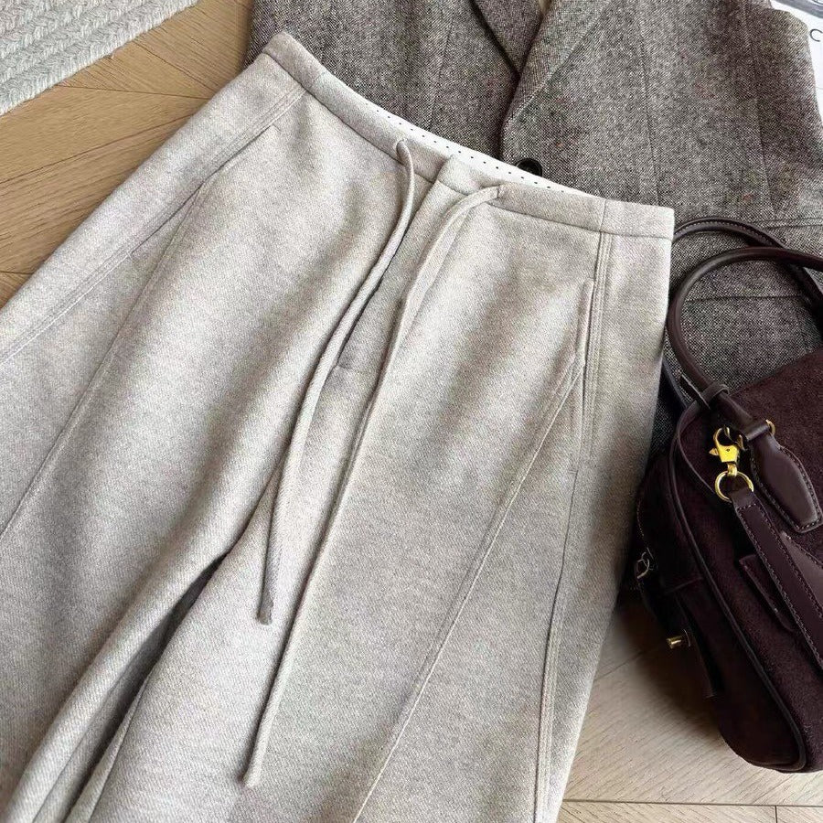 CHAO grade recommendation! Oatmeal woolen straight scimitar pants women's autumn and winter high waist drape narrow version sickle wide-leg pants