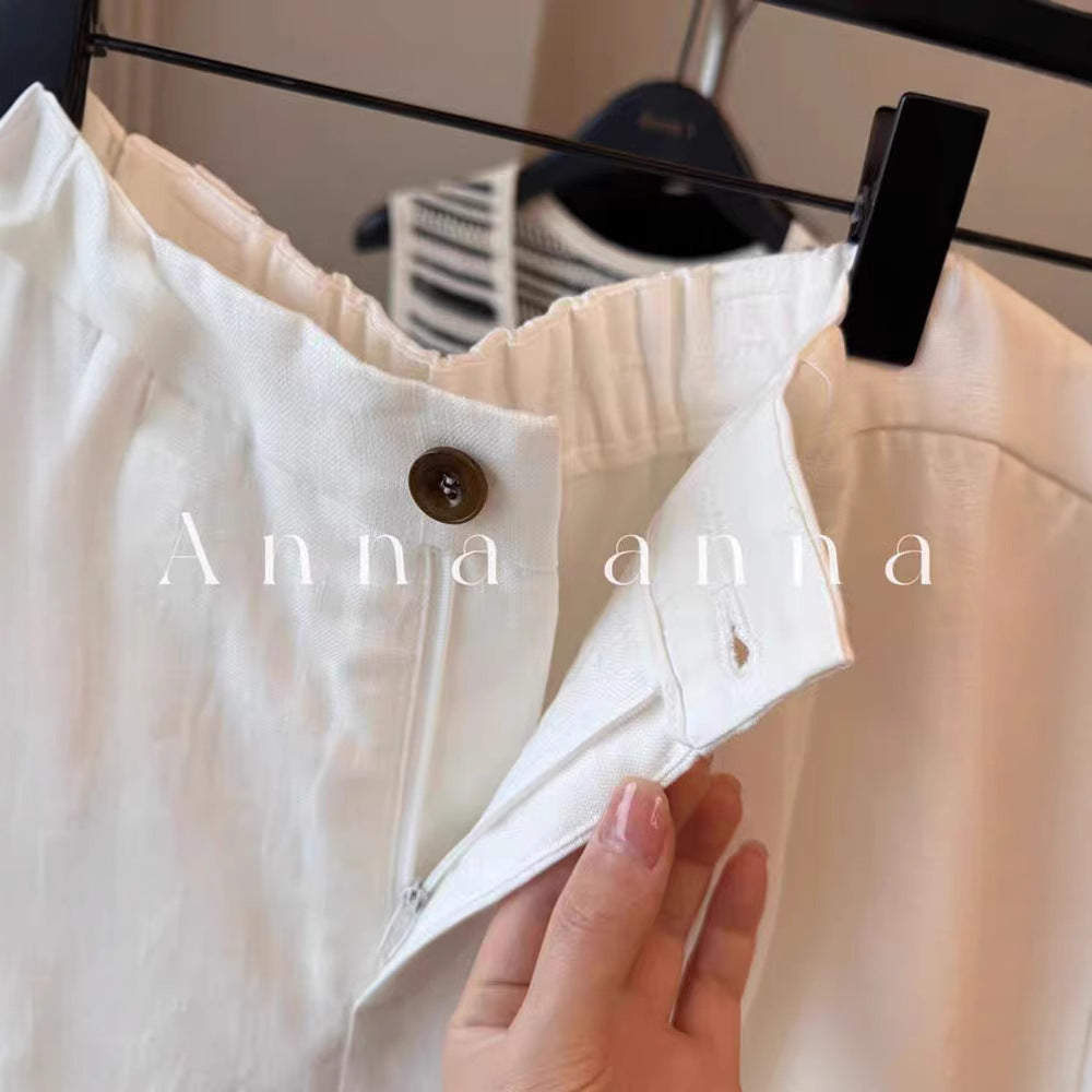 CHAO level recommendation! Laoqian Fengtencel linen white five-point pants 2025 summer comfortable and breathable casual shorts