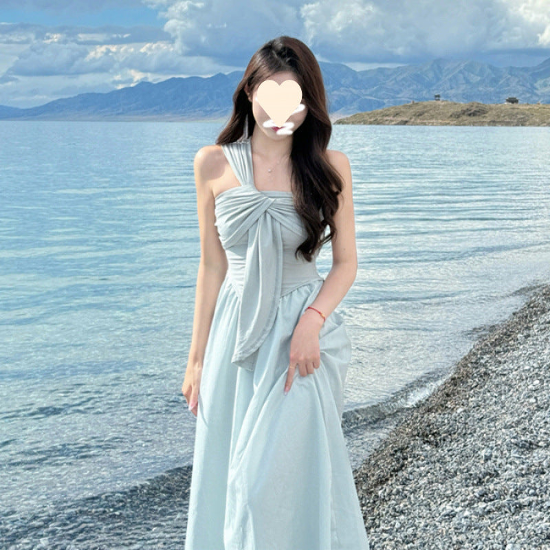 2025 new high-end irregular design seaside vacation tube top dress children's summer French temperament long dress