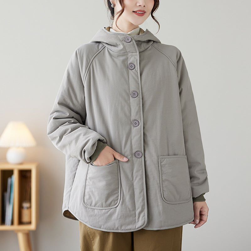 The real shot is in the winter of 2025, the new literary and loose solid color padded cotton hooded long-sleeved jacket cotton-padded women's 2290 #