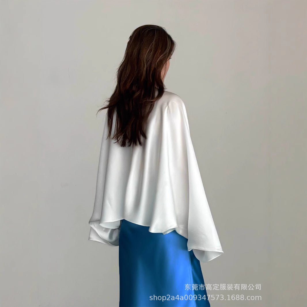Haute couture spot Japan imported acetic acid one piece glossy top long sleeves huge thin static luxury minimalist horn sleeves