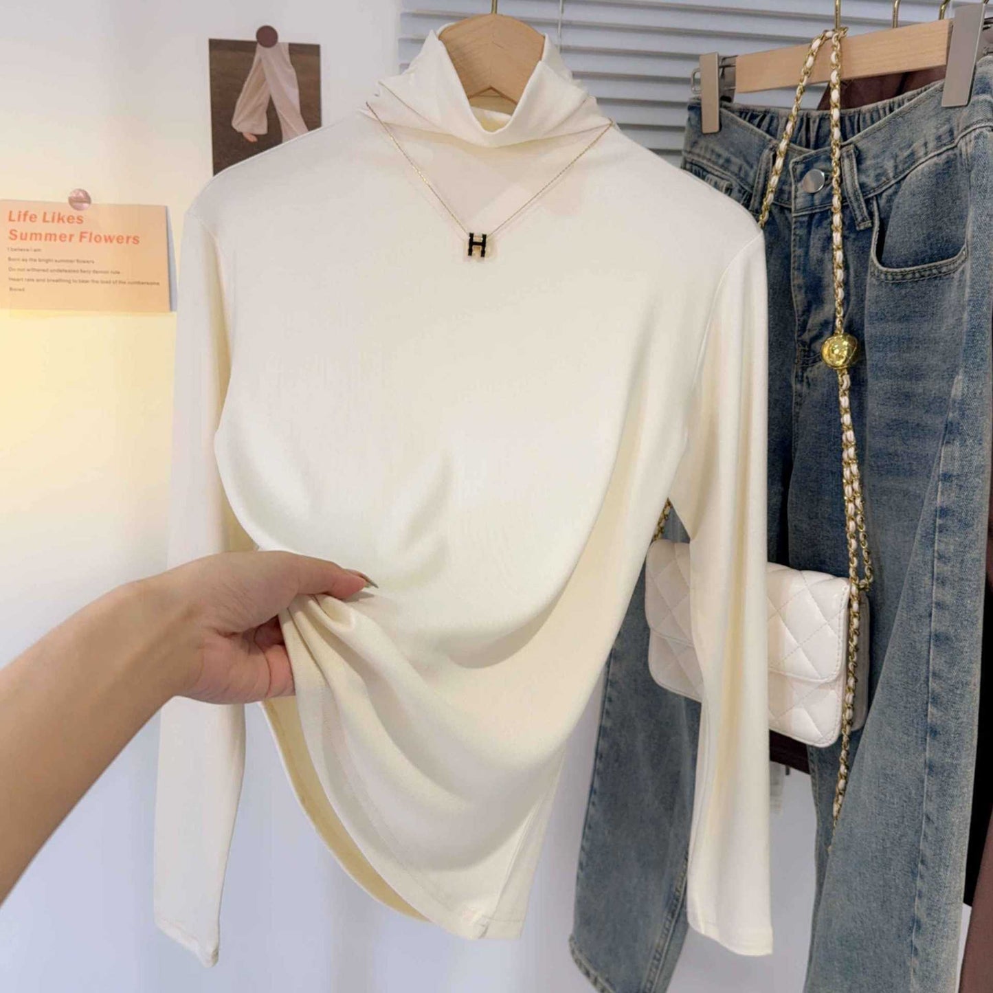 turtleneck apricot threaded bottoming shirt for women's autumn and winter 2025 new winter versatile warm slim-fit foreign style top