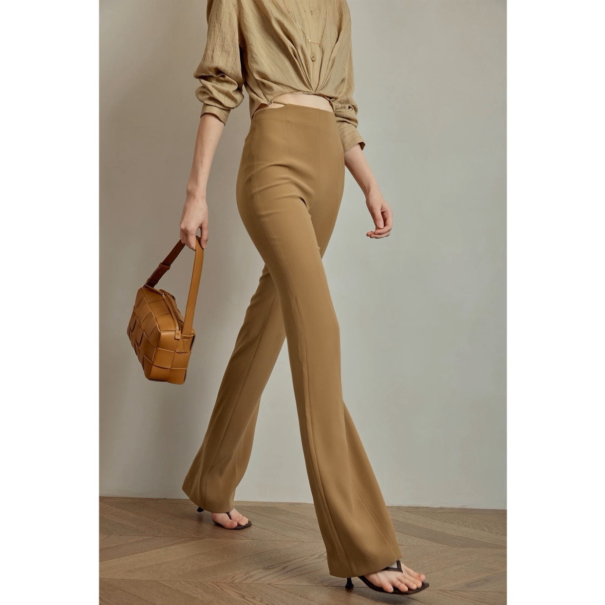 Love song NO.5 elegant porcelain satin, micro-pull pants children's early summer new thin high-waisted trousers