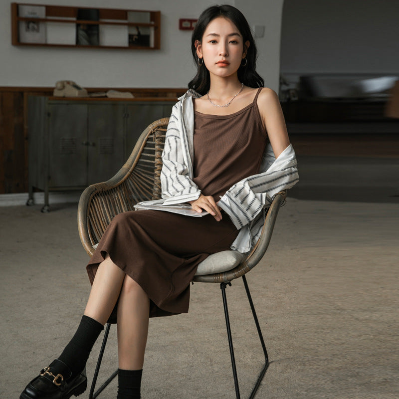 Selection of high elastic excellent cotton suspender dress women's summer 2026 new inner loose straight vest long dress over the knee tide