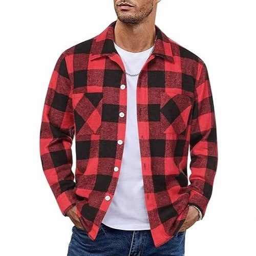 2025 Men's Europe, America, Amazon Express, cross-border new plaid casual long-sleeved shirt jacket casual versatile