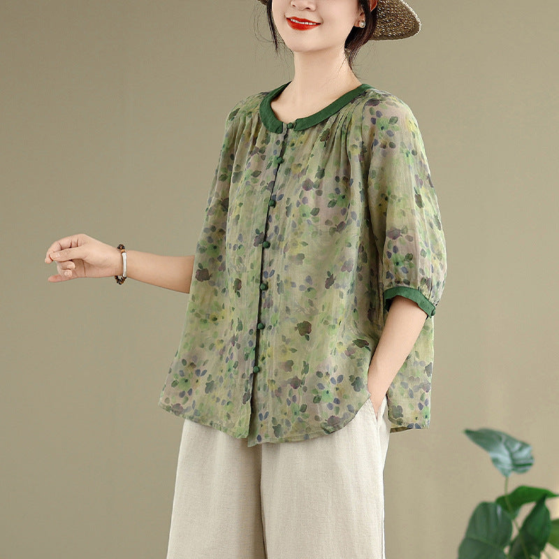 Real shot 2025 summer cotton and linen large size literary loose and thin shirt top + pants two-piece suit women